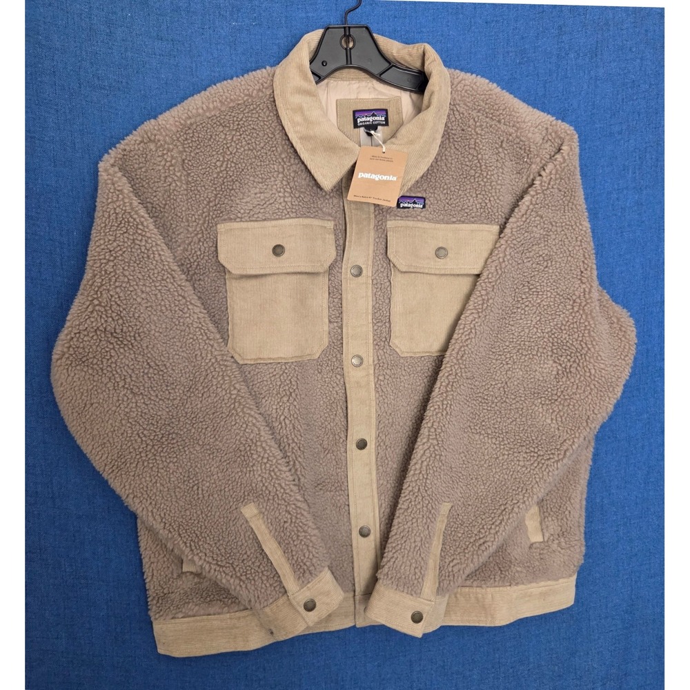 Patagonia Mens Retro-X Trucker Jacket Tan Pile Fleece Corduroy Trim Large NWT